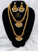 Royal Ruby & Emerald Pearl Long Necklace Combo Set