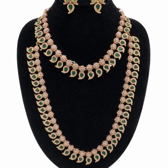 Premium Emerald Green and White AD stone Palak Set Combo