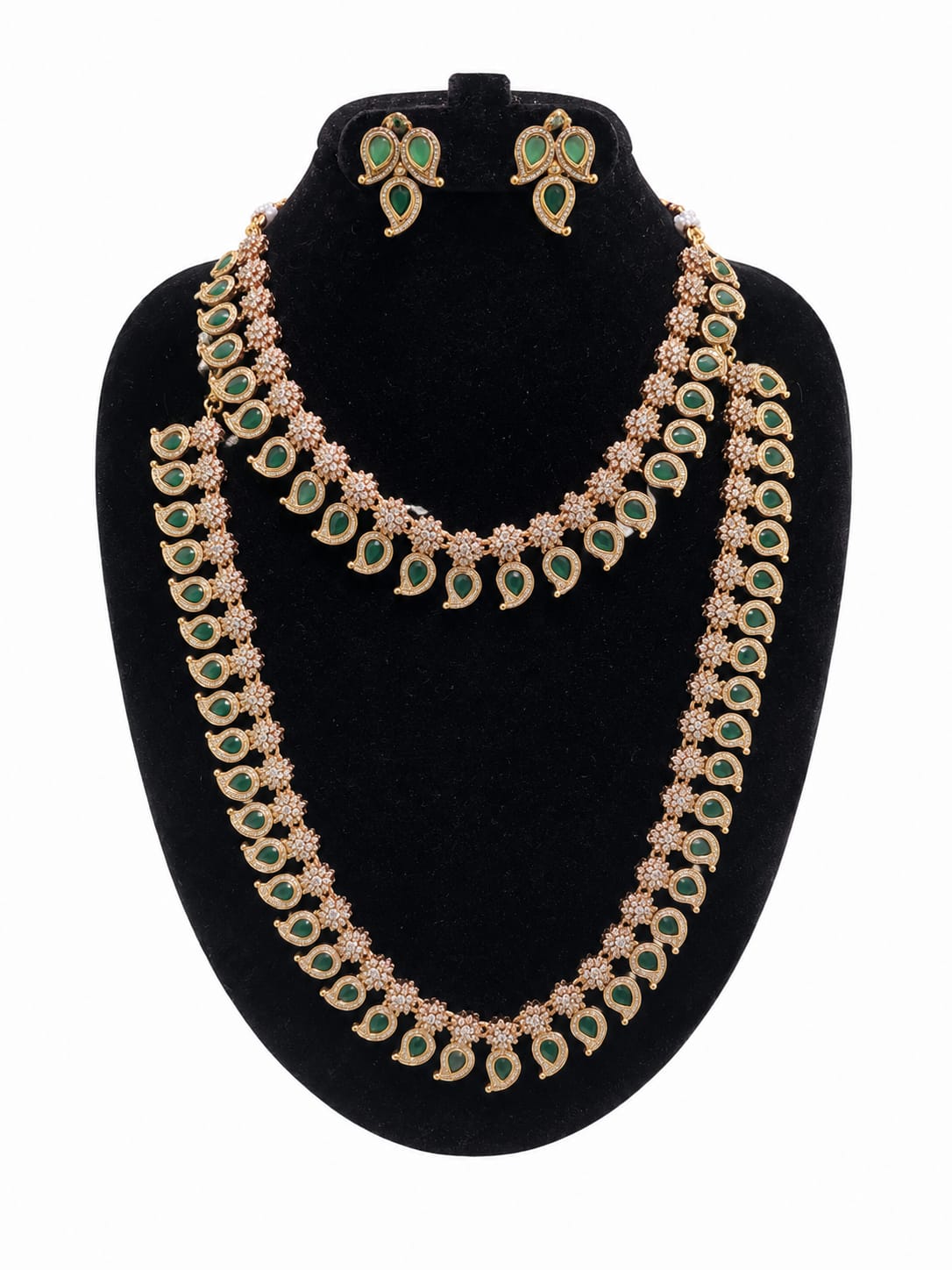 Premium Emerald Green and White AD stone Palak Set Combo
