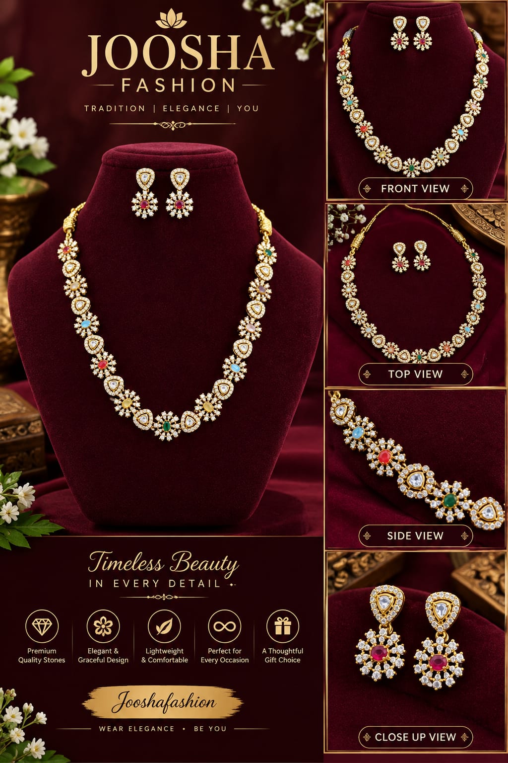 AD Stone Multicolour Floral Stone Necklace Set ✨ 💎 - Image 2