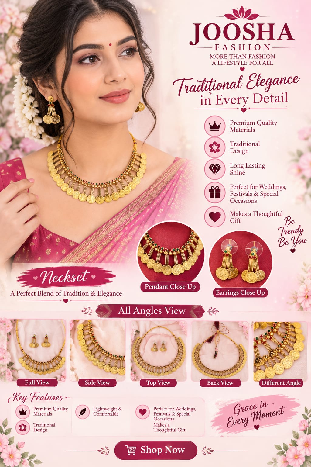 Traditional Lakshmi Coin Necklace Set with Ruby & Emerald Accents Gold Kasu Mala Coin Choker Set - Image 3
