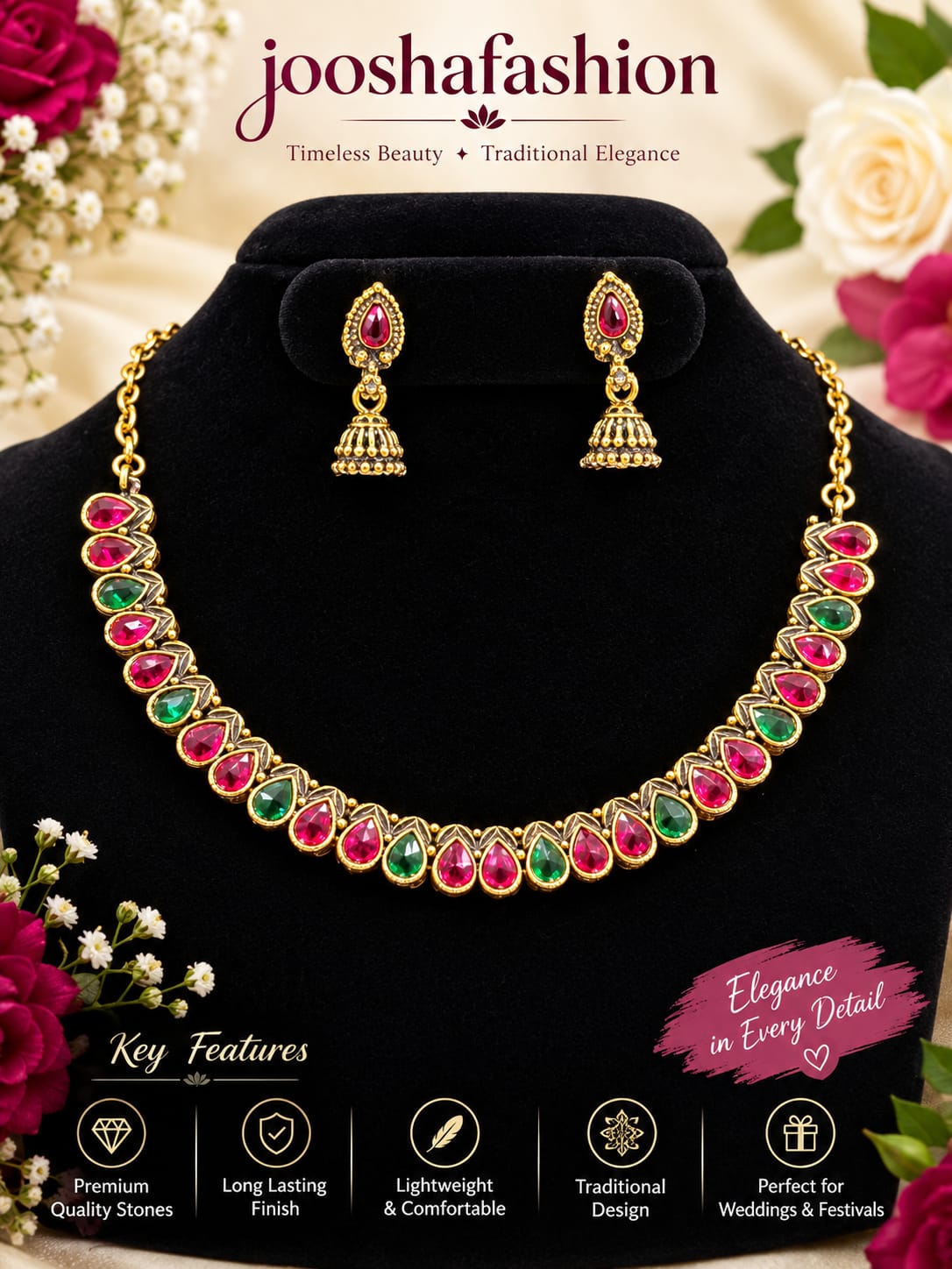 Ruby & Emerald Necklace Set For Kids & Adults💞 - Image 4