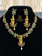 Elegant Green Emerald Krishna Ad Stone Necklace Set