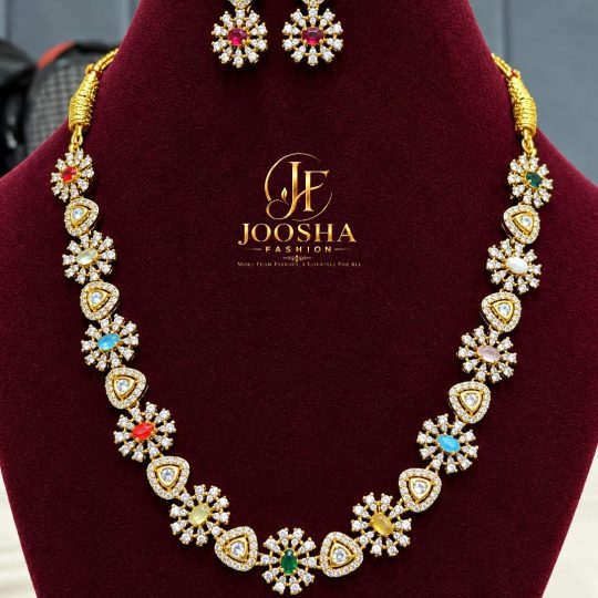 AD Stone Multicolour Floral Stone Necklace Set ✨ 💎