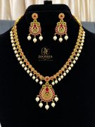 Stunning Ruby & Emerald Pearl and AD Stone Necklace