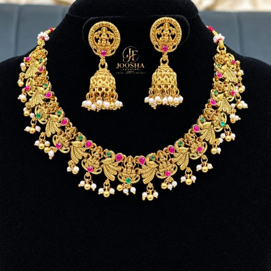 Antique Gold Finish Lakshmi & Peacock Necklace Set,