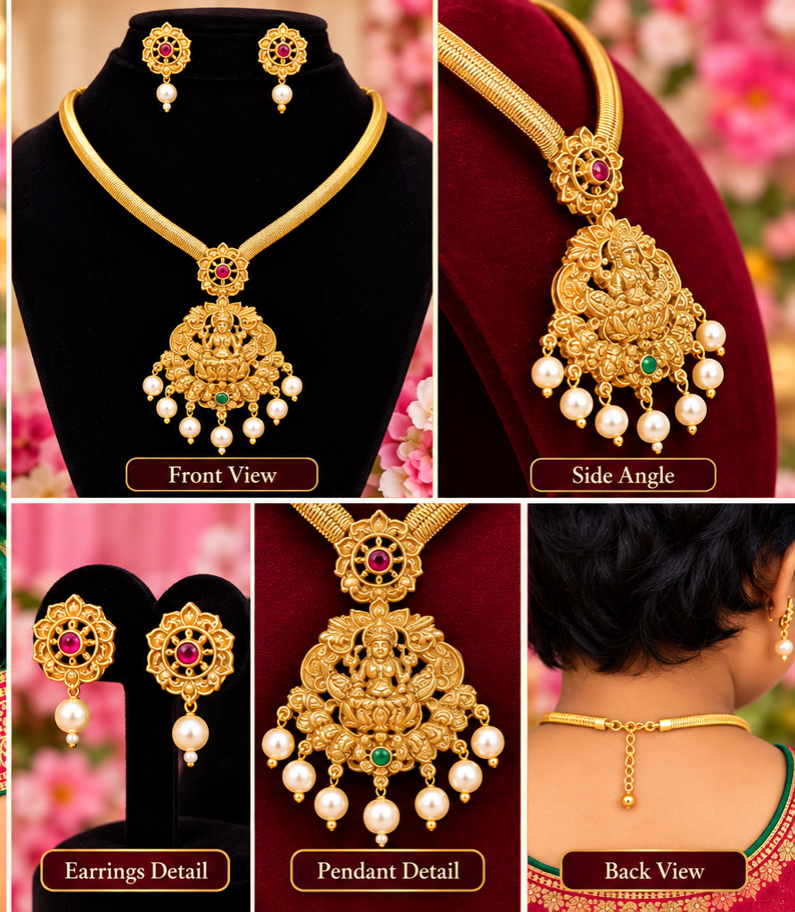 Lakshmi Temple Pendant Gold-Plated Jewellery Set For Kids & Adult👰👱 - Image 2