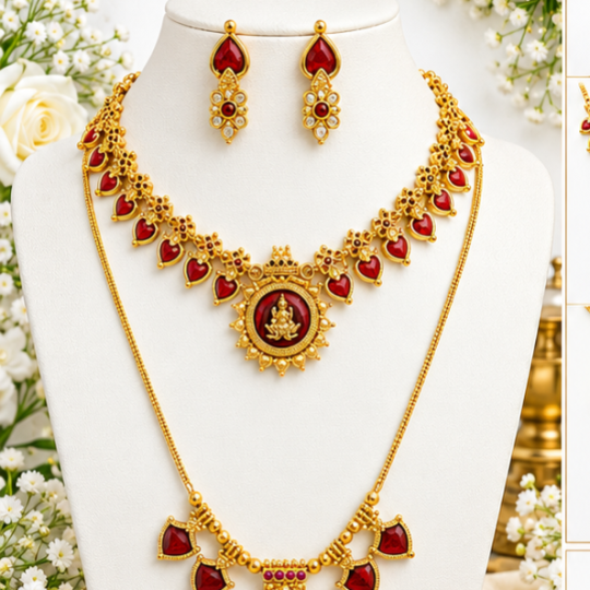 Traditional Maroon & Gold Jewellery Combo Set