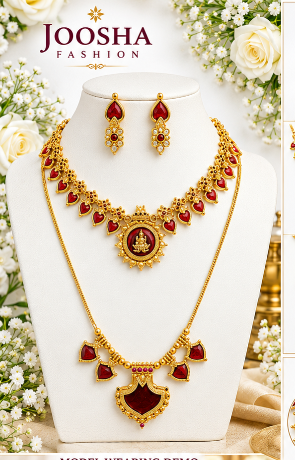 Traditional Maroon & Gold Jewellery Combo Set