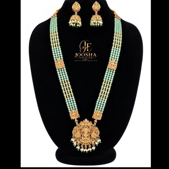 Royal Lakshmi Mint Green Beaded Long Haram