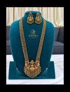 Designed Long Haram Necklace and Matching Lakshmi-Inspired earrings.