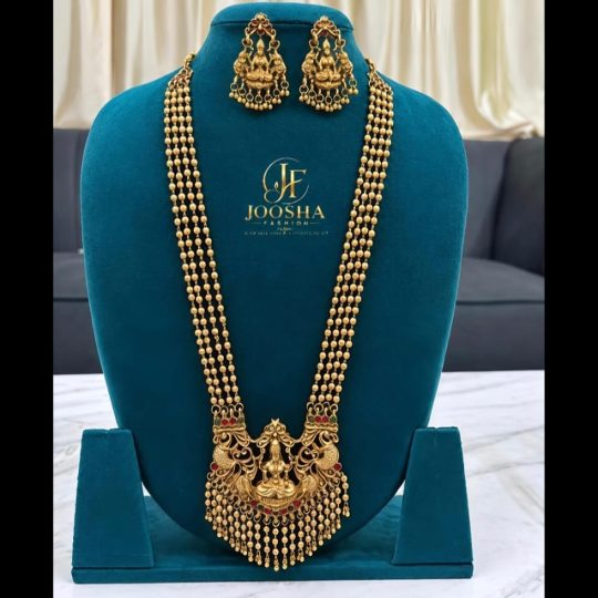 Designed Long Haram Necklace and Matching Lakshmi-Inspired earrings.