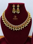 Royal Ruby & Emerald Pearl Necklace Set With AD & CZ Stones✨