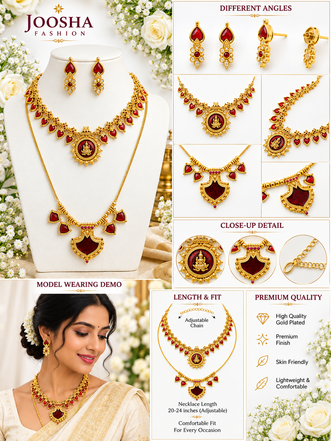 Traditional Maroon & Gold Jewellery Combo Set - Image 2