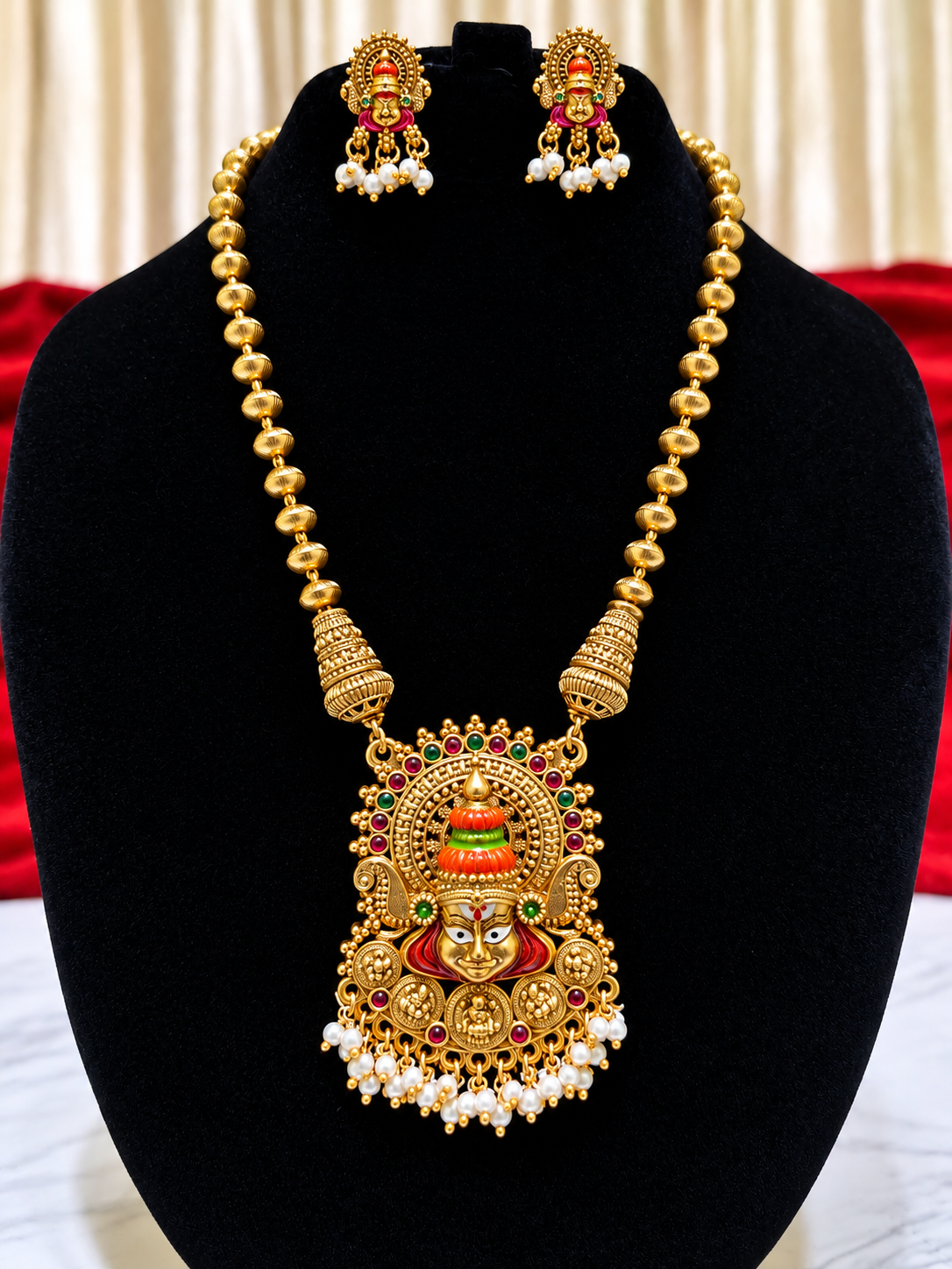 Temple-style Chain With Pendant and Earring set