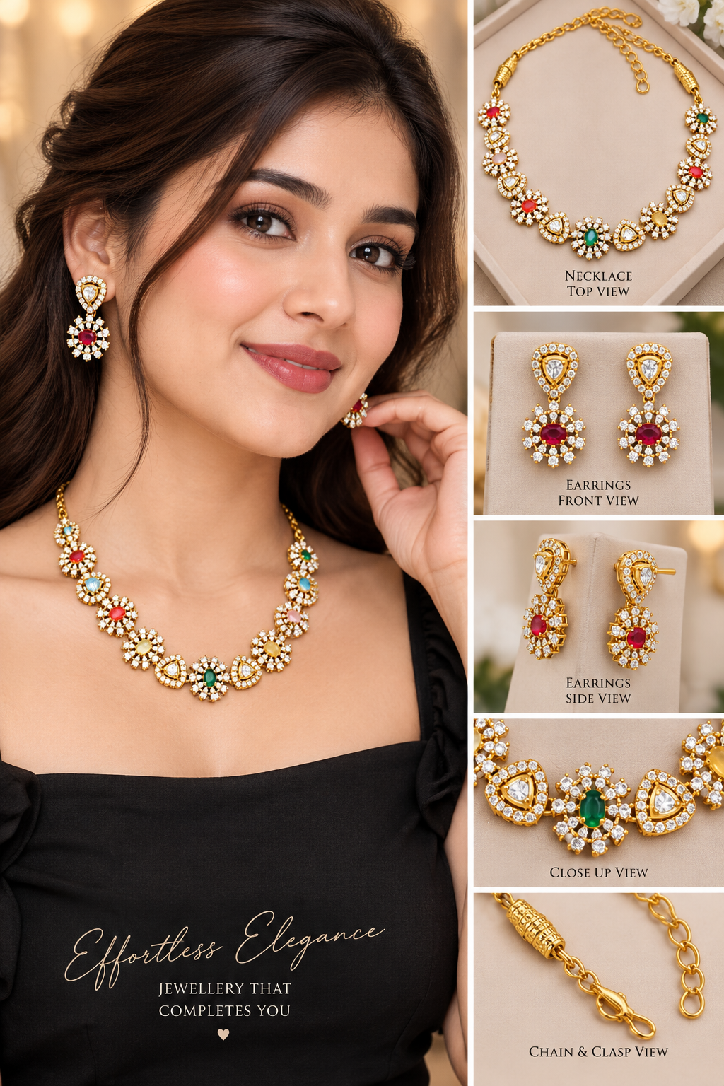 AD Stone Multicolour Floral Stone Necklace Set ✨ 💎 - Image 3