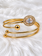 Golden Halo White and Black Crystal Open Cuff Bracelet- Adjustable Open Kada