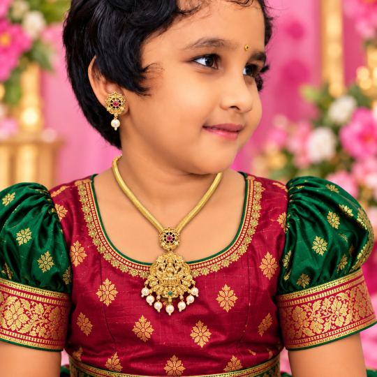 Lakshmi Temple Pendant Gold-Plated Jewellery Set For Kids & Adult👰👱