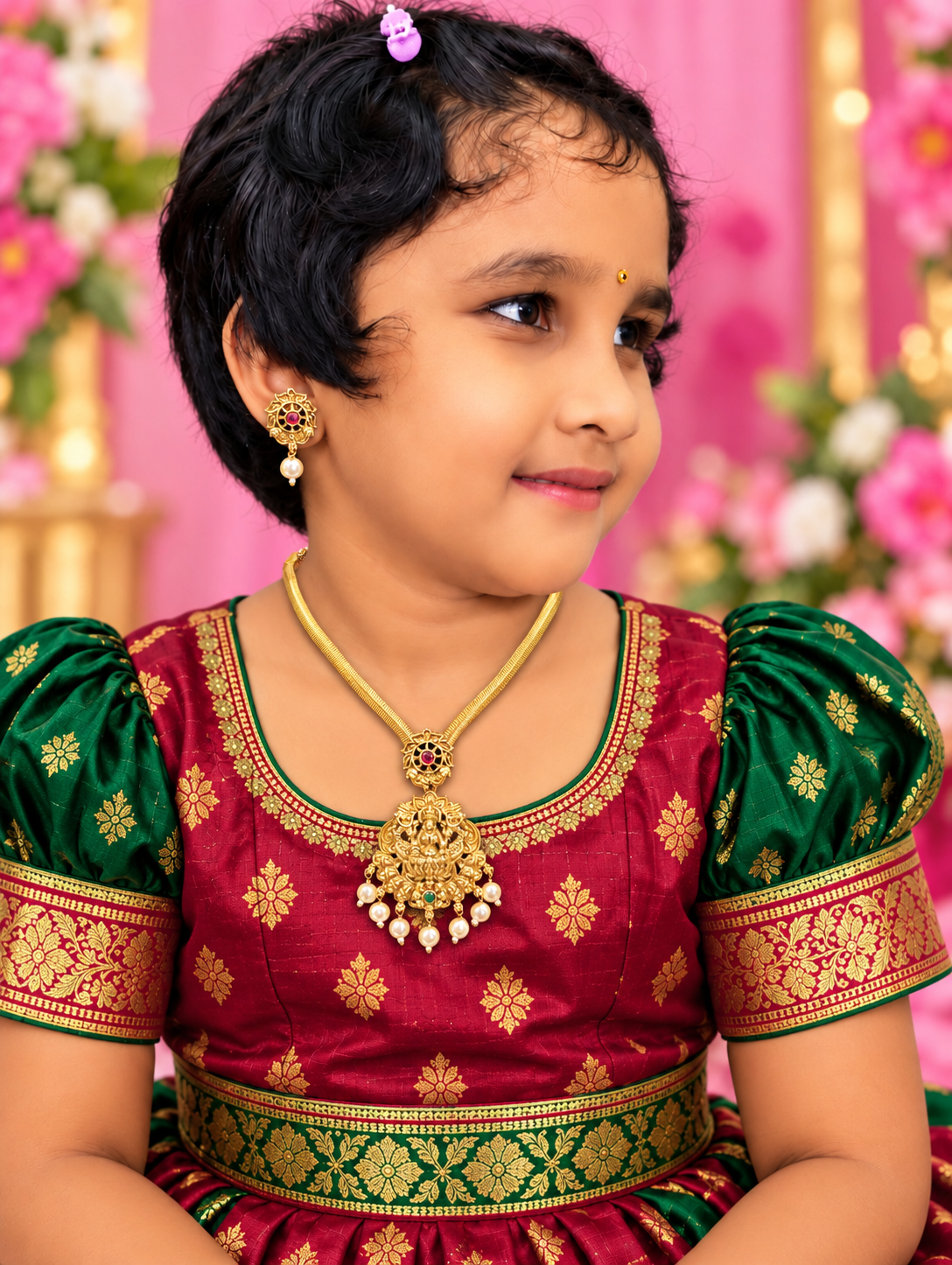 Lakshmi Temple Pendant Gold-Plated Jewellery Set For Kids & Adult👰👱