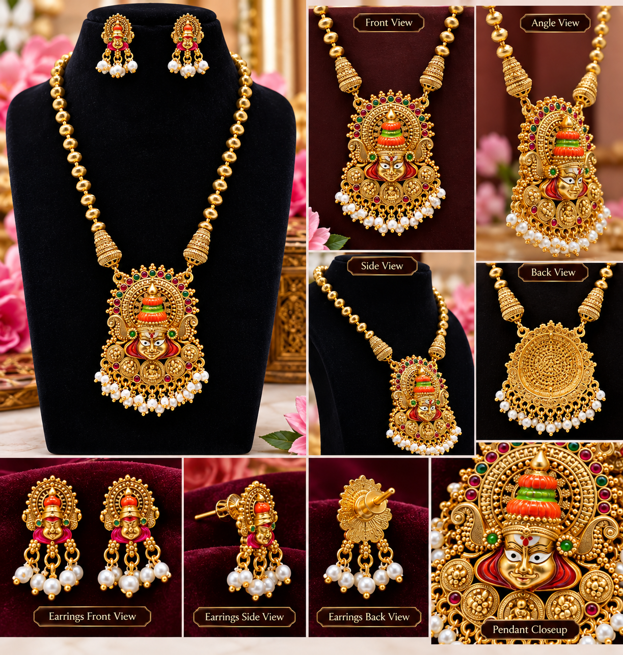 Temple-style Chain With Pendant and Earring set - Image 2