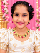 Premium Gold Plated Ruby & Emerald Coin Charm Necklace Set with Matching Earring For Kids age 4 to 12 yrs