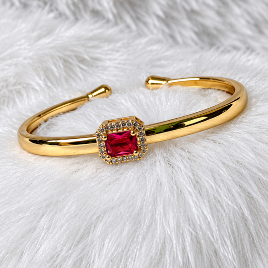 Ruby Stone Kada Cz/AD Stone Ruby With White Combination Open cuff Bracelet 💞✨