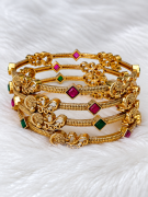 Trending Royal Gold-Tone Ruby & Emerald Kemp Stone Designer Bangles -(1Set =4 bangles)