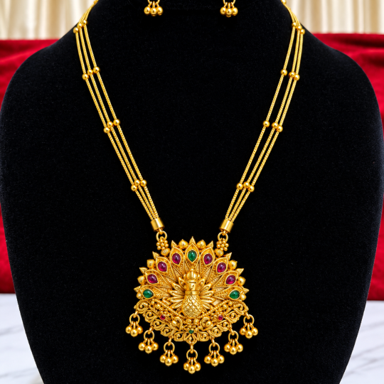 Elegant Peacock Design Gold-Finish Chain & Matching Earrings 🦚 motif