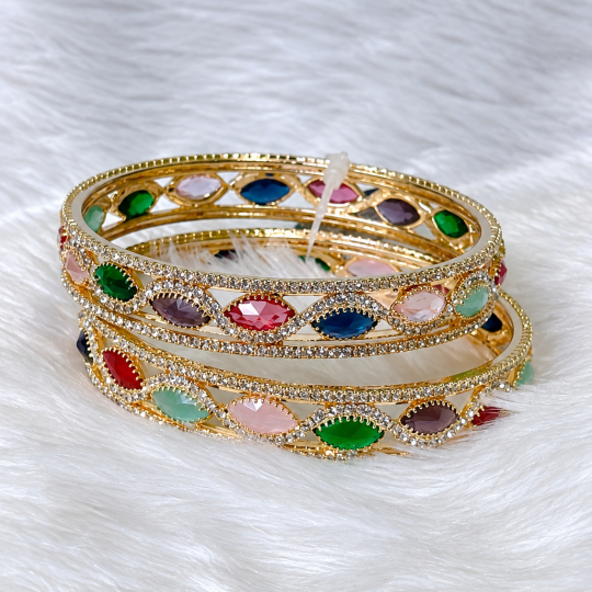 Multicolour CZ /AD Stone Designer Bangles –With Real Diamond Look