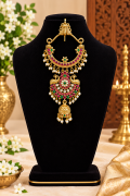 Traditional Peacock Jadai Hair Jewellery – Ruby & Emerald Stone Bridal Hair Ornament