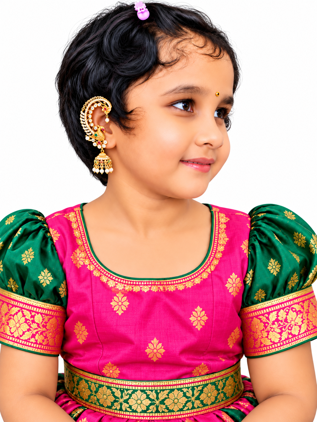 Pretty Little Jewellery for Your Little Princess, AD Stone With Pearl Statement Earrings for Kids - Image 2