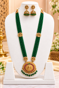 Joosha Fashion Premium Quality Traditional Emerald Green Beaded Temple Jewellery Set