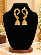 Elegant Peacock-Inspired AD Stone Jhumka Earrings – Gold-Plated Traditional Drop Earrings