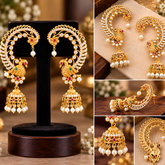Pretty Little Jewellery for Your Little Princess, AD Stone With Pearl Statement Earrings for Kids
