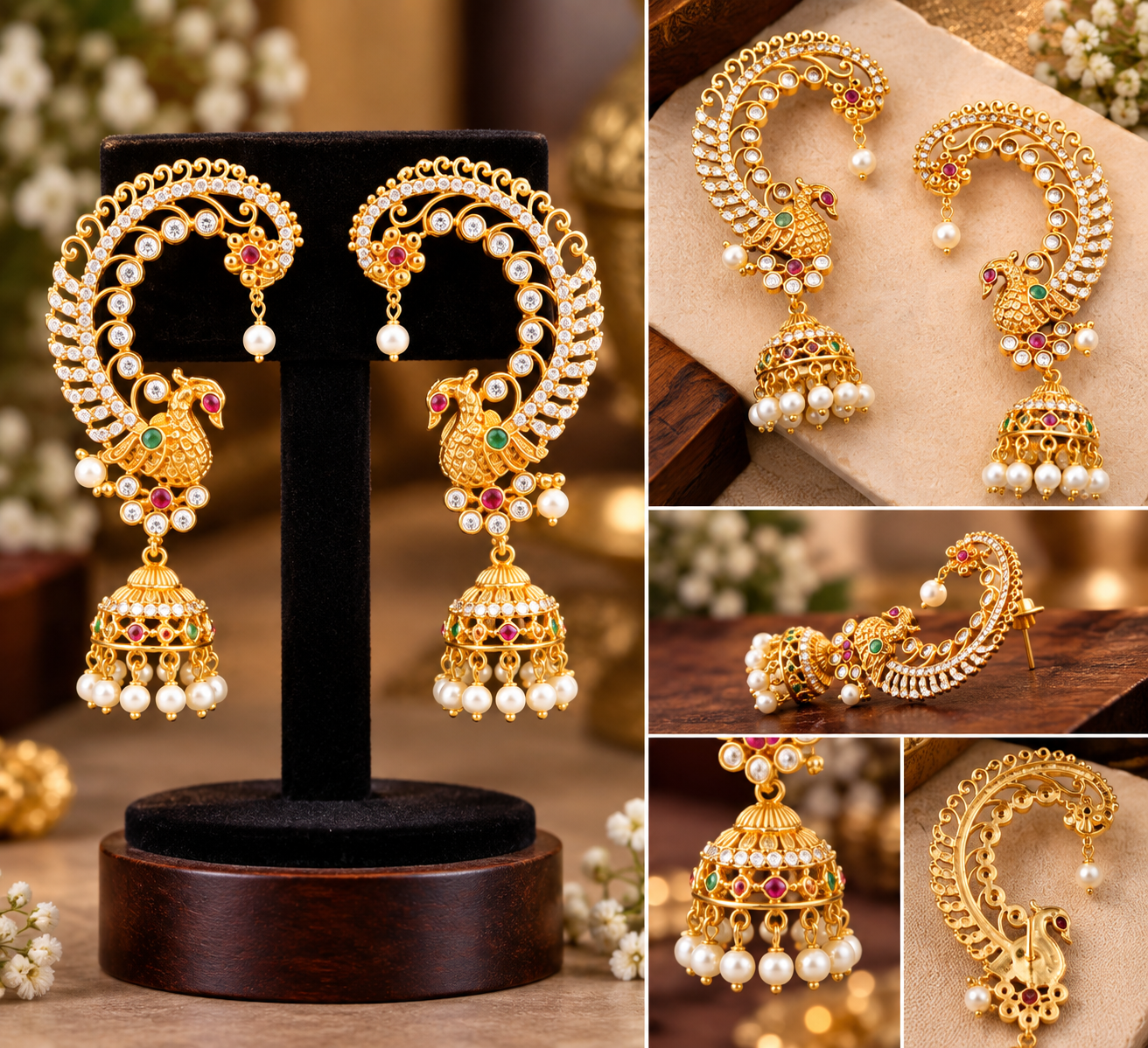 Pretty Little Jewellery for Your Little Princess, AD Stone With Pearl Statement Earrings for Kids