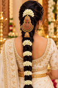 Royal Kemp Stone Peacock Motif Jhumka Hair Pendant  – Traditional Gold Finish Jadai Pillai