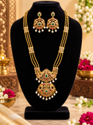 Joosha Fashion Multi Strand Rani Haram Emerald-green and Ruby-pink stones Rani Haram