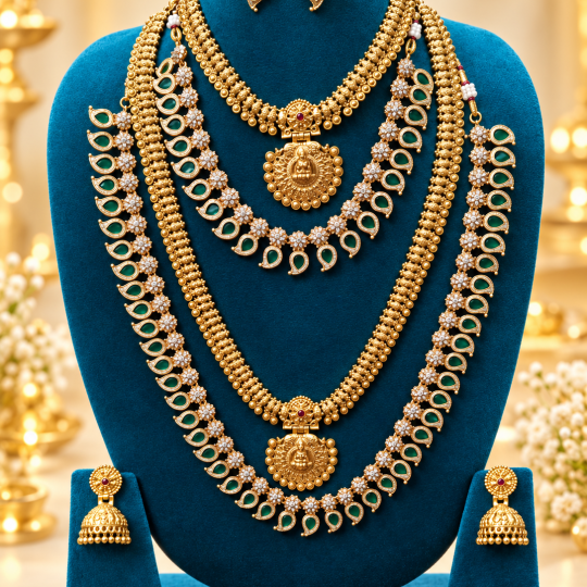 Palak and Lakshmi Motif 2- Haram set Combo
